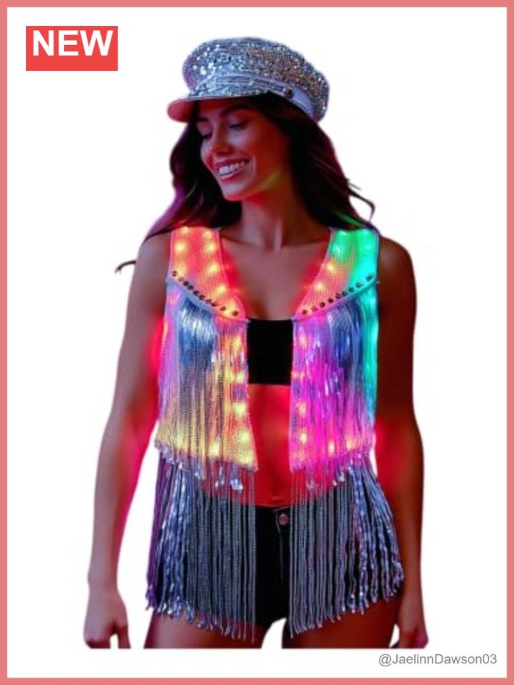 LED Light-Up Sequin Fringe Vest Cardigan Sparkly